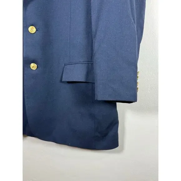 Polo Ralph Lauren Made in USA 100% Worsted Wool Navy Blazer Gold Buttons VTG 20